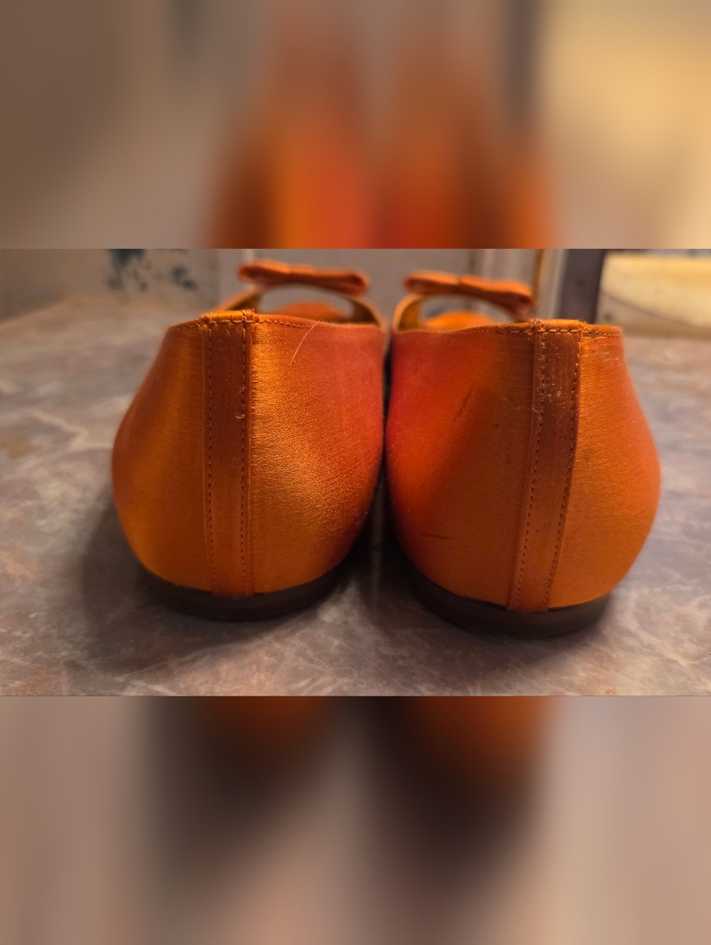 J. Crew Orange Satin Peep-Toe Bow Flats - Picture 3 of 6